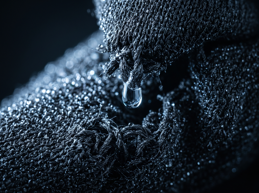 Humidité — maille technique saturée de transpiration