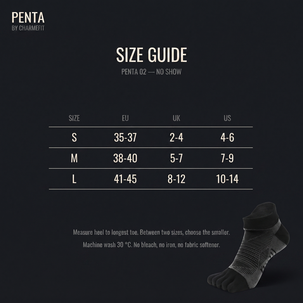 Guide des pointures — PENTA 02 — No Show COOLMAX®