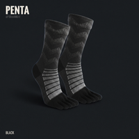 PENTA 03 Crew Mérinos - chaussette à cinq orteils tige haute, coloris Noir