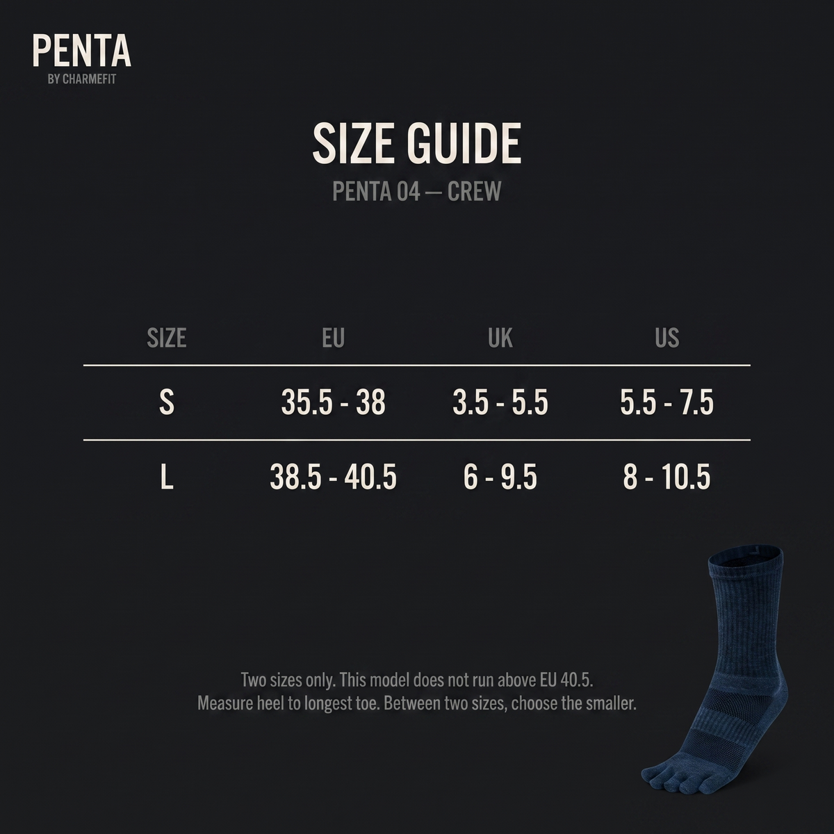 Guide des pointures — PENTA 04 — Crew Épais